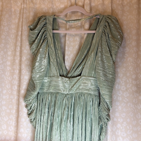 Sabina Musayev Morgana Long Sleeve Pleated Mini Dress Metallic Green Small - Picture 3 of 5